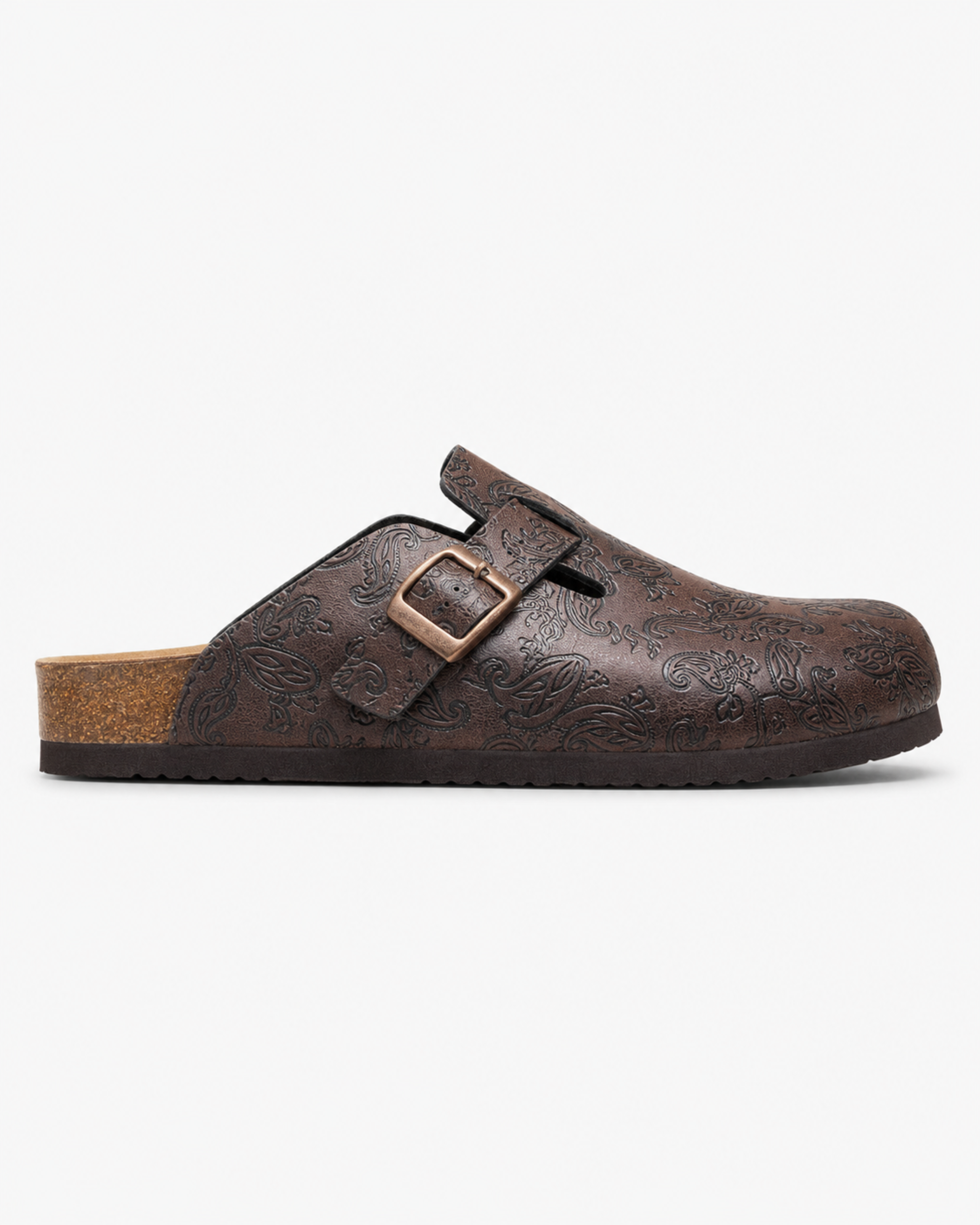 Paisley Buckle Leather Mule - Dark Brown