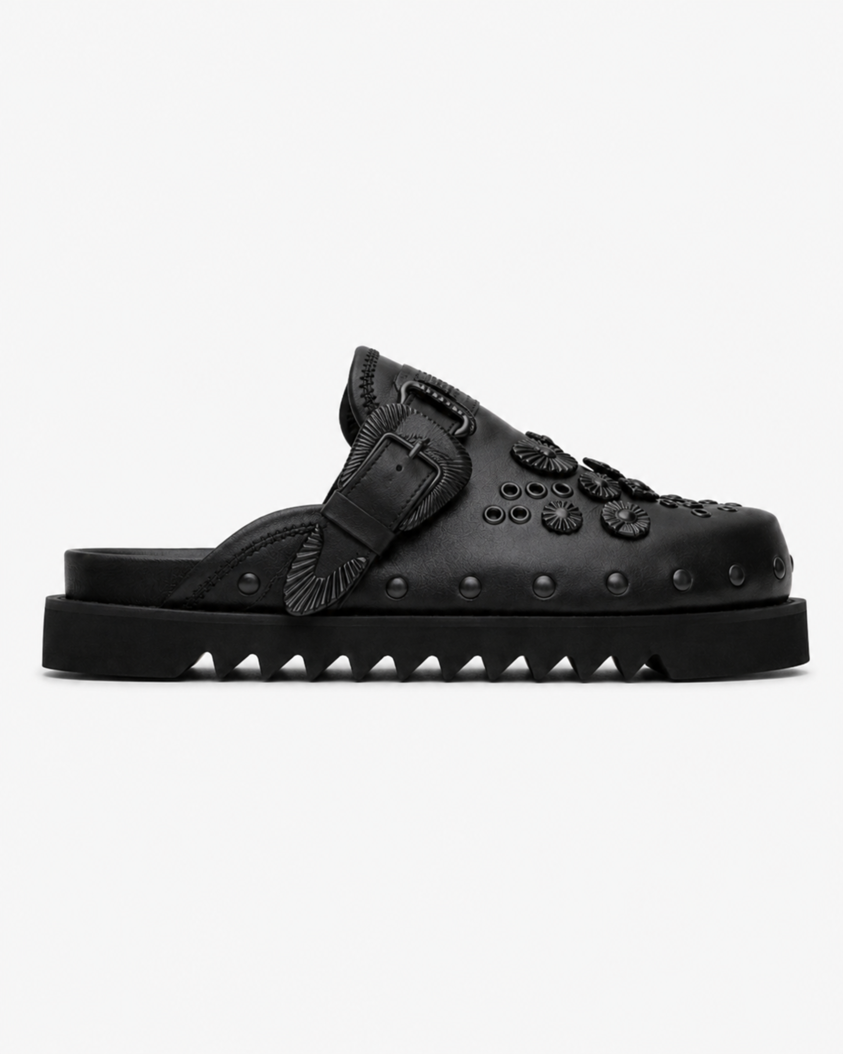Roma Buckle Leather Sandals – Black Hardware