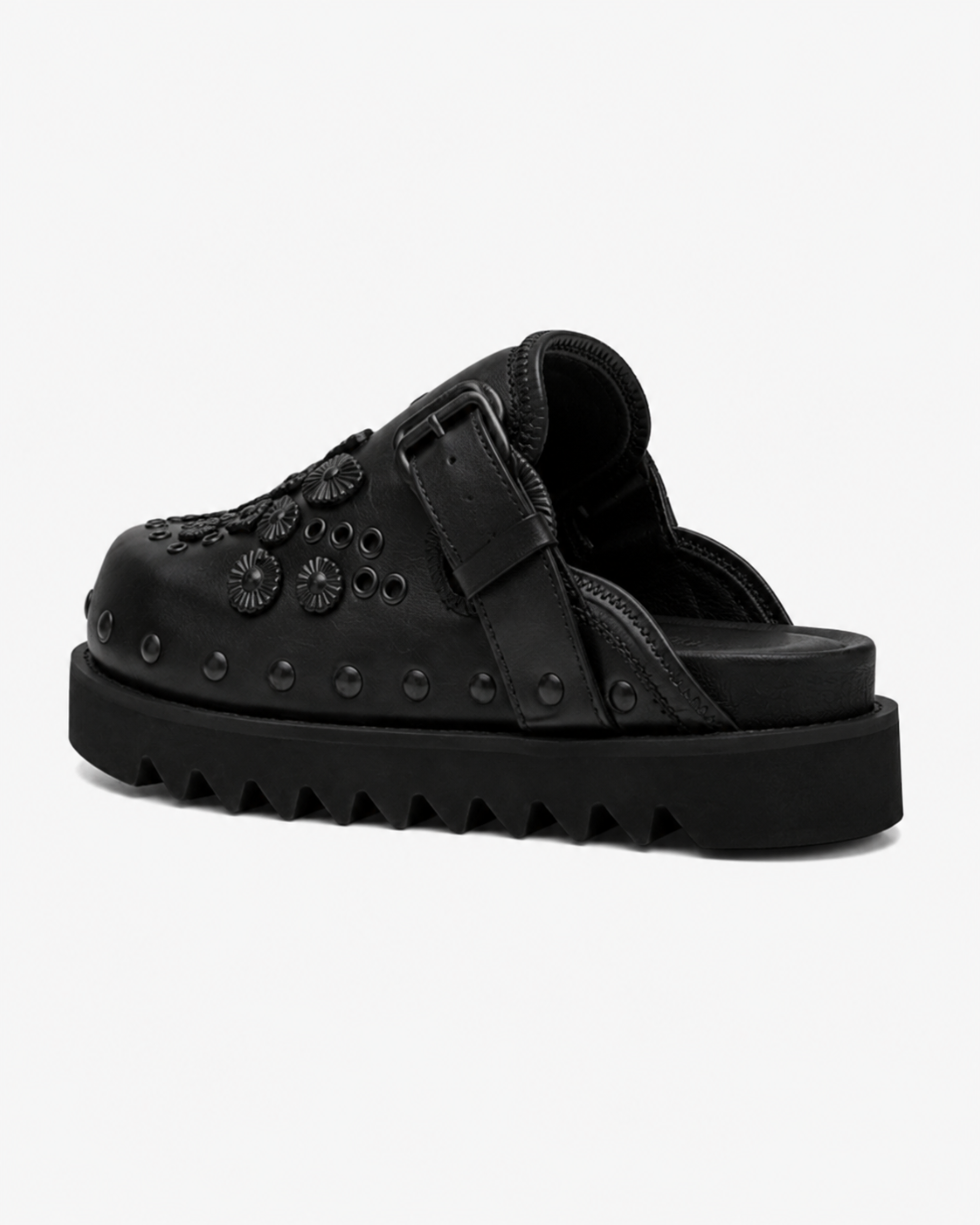 Roma Buckle Leather Sandals – Black Hardware