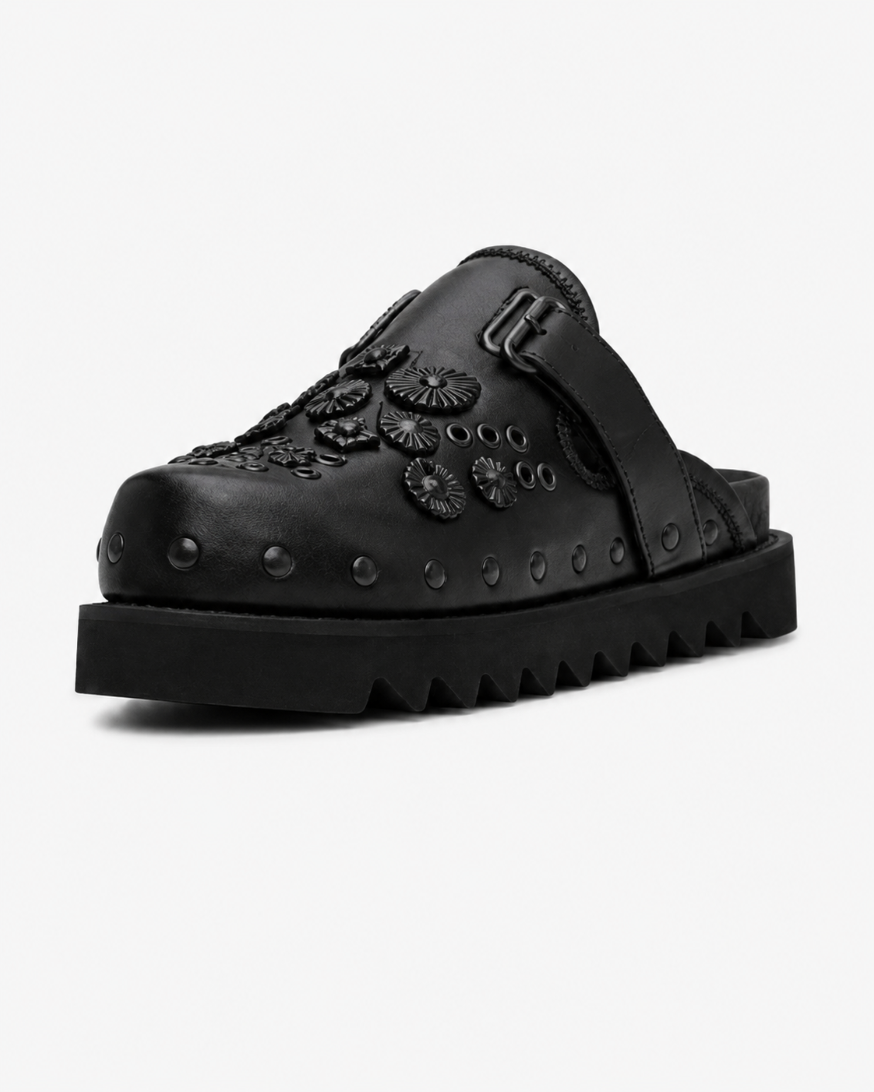 Roma Buckle Leather Sandals – Black Hardware