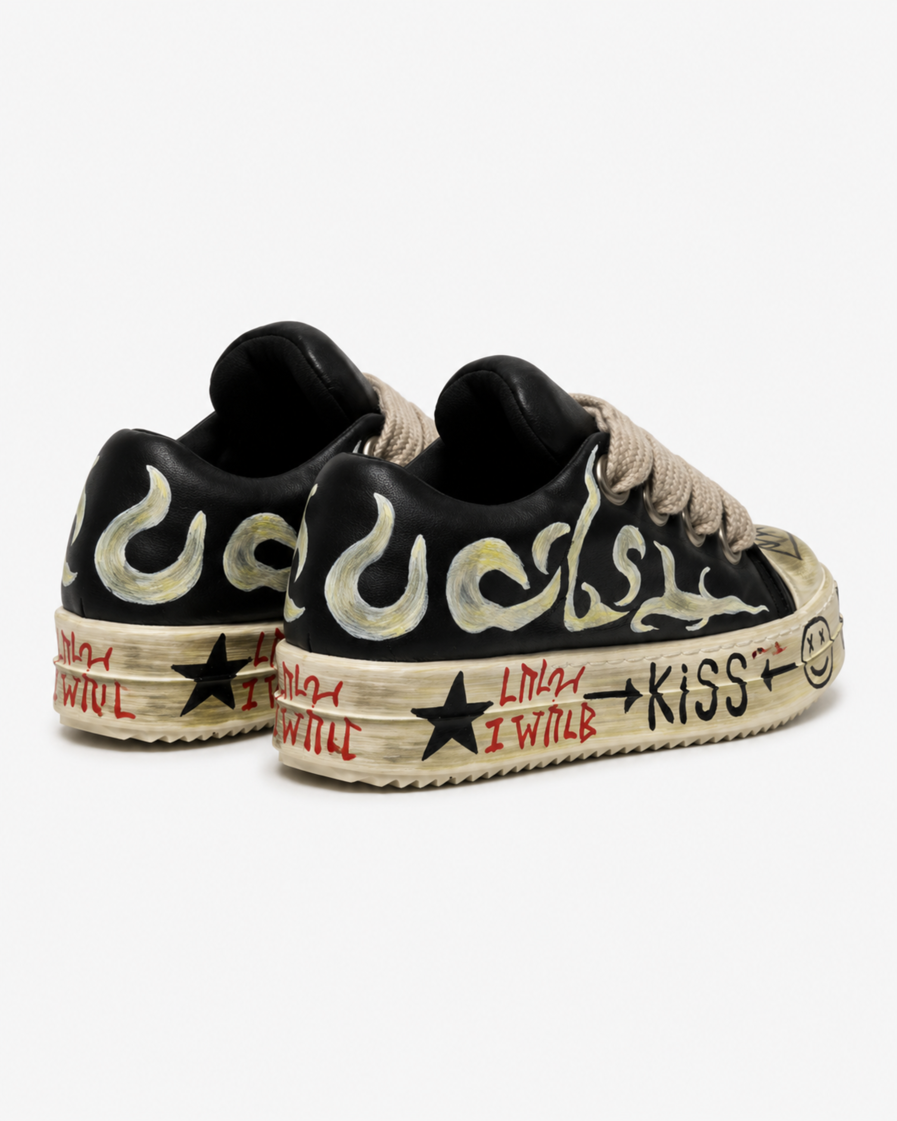 Graffiti Flame Chunky Sneaker - Black