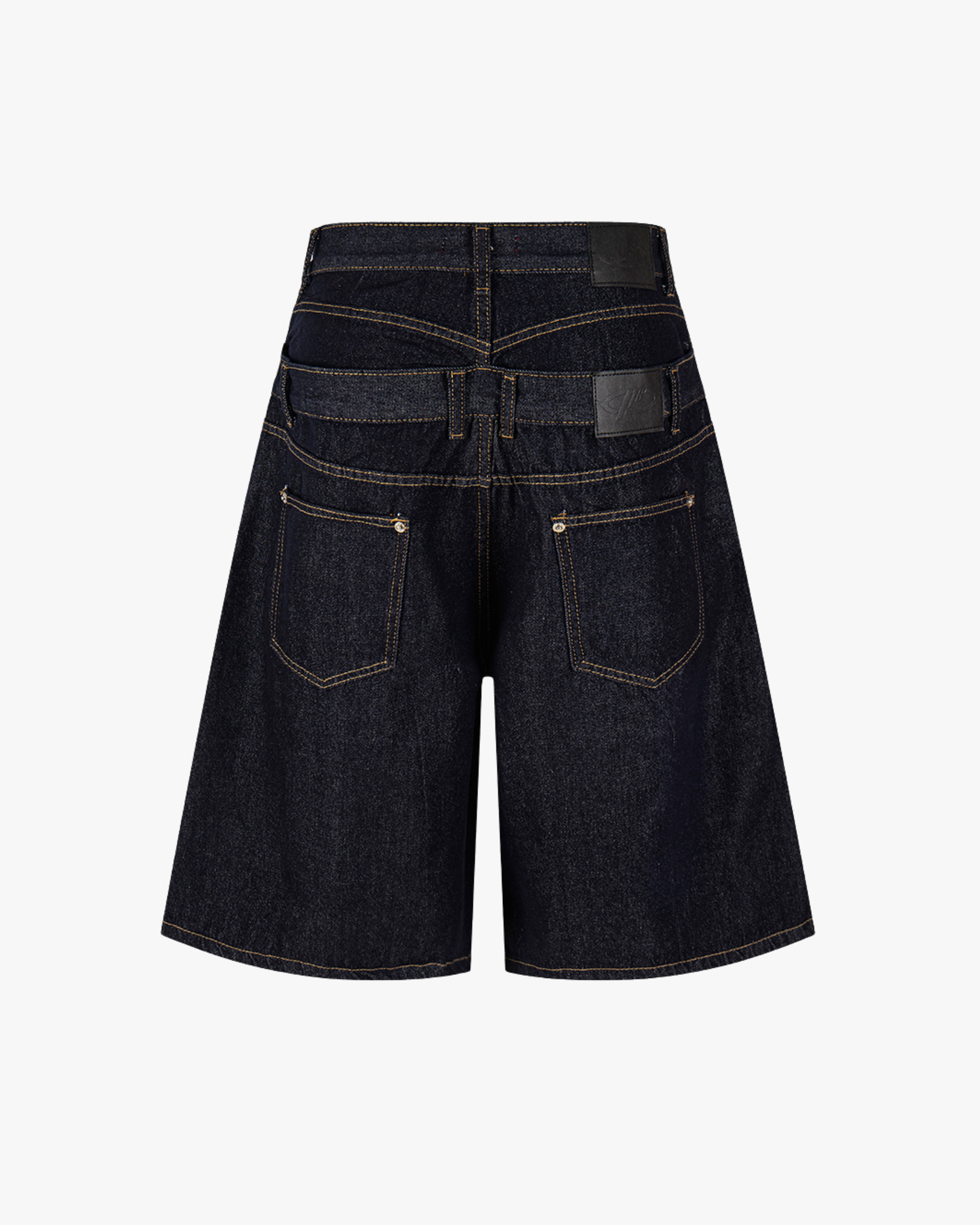 Double Waist Rivet Denim Shorts - Dark Blue