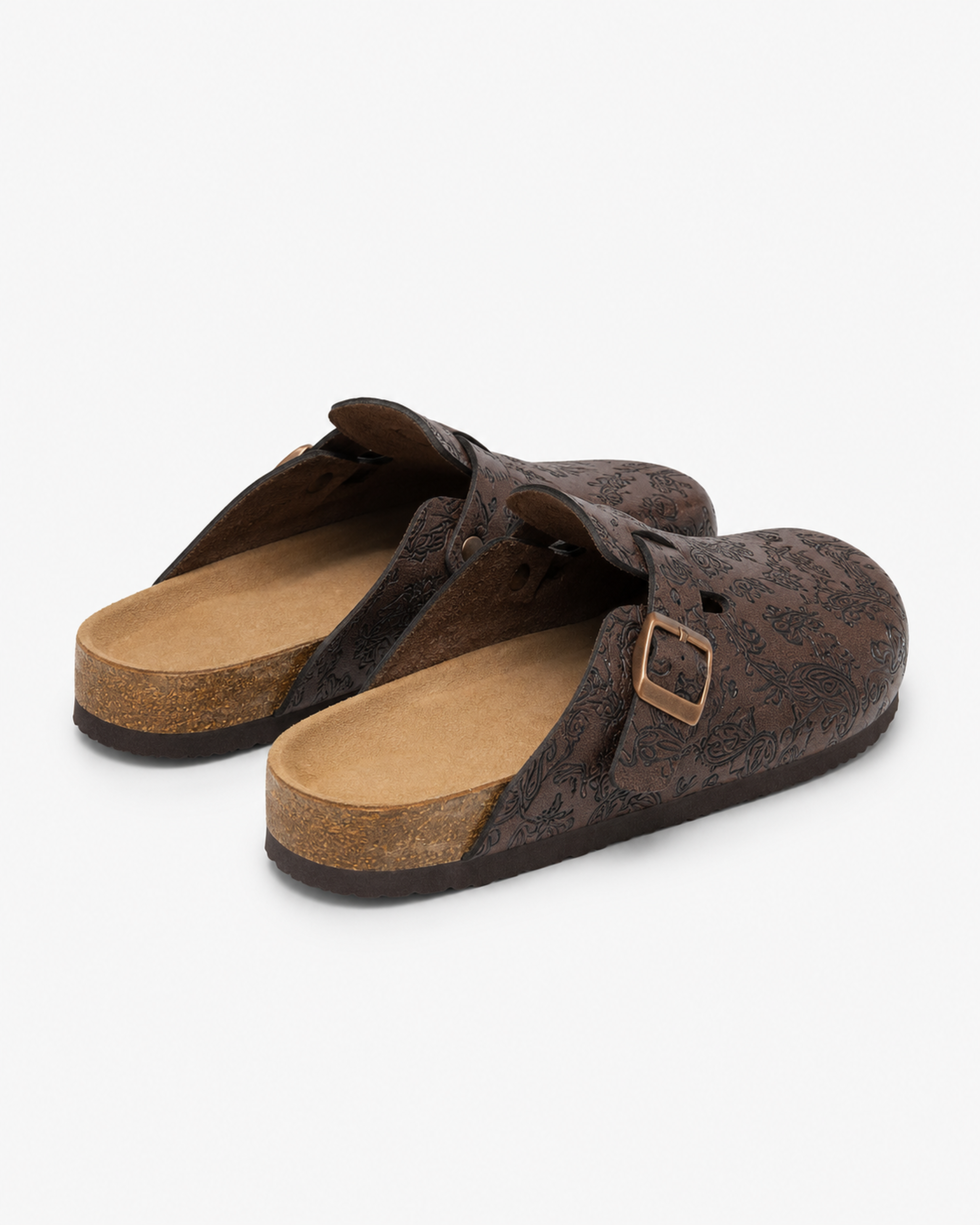 Paisley Buckle Leather Mule - Dark Brown