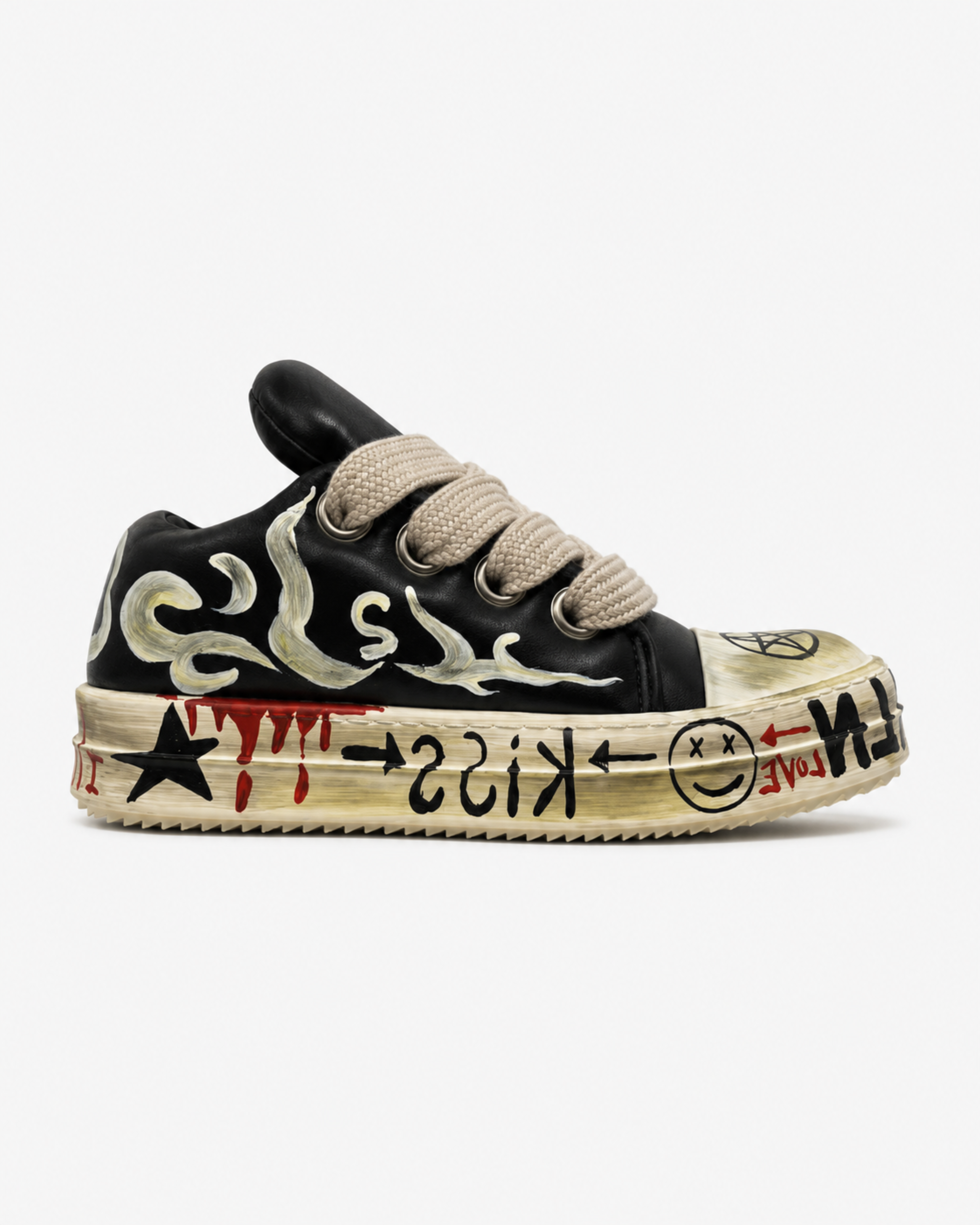 Graffiti Flame Chunky Sneaker - Black
