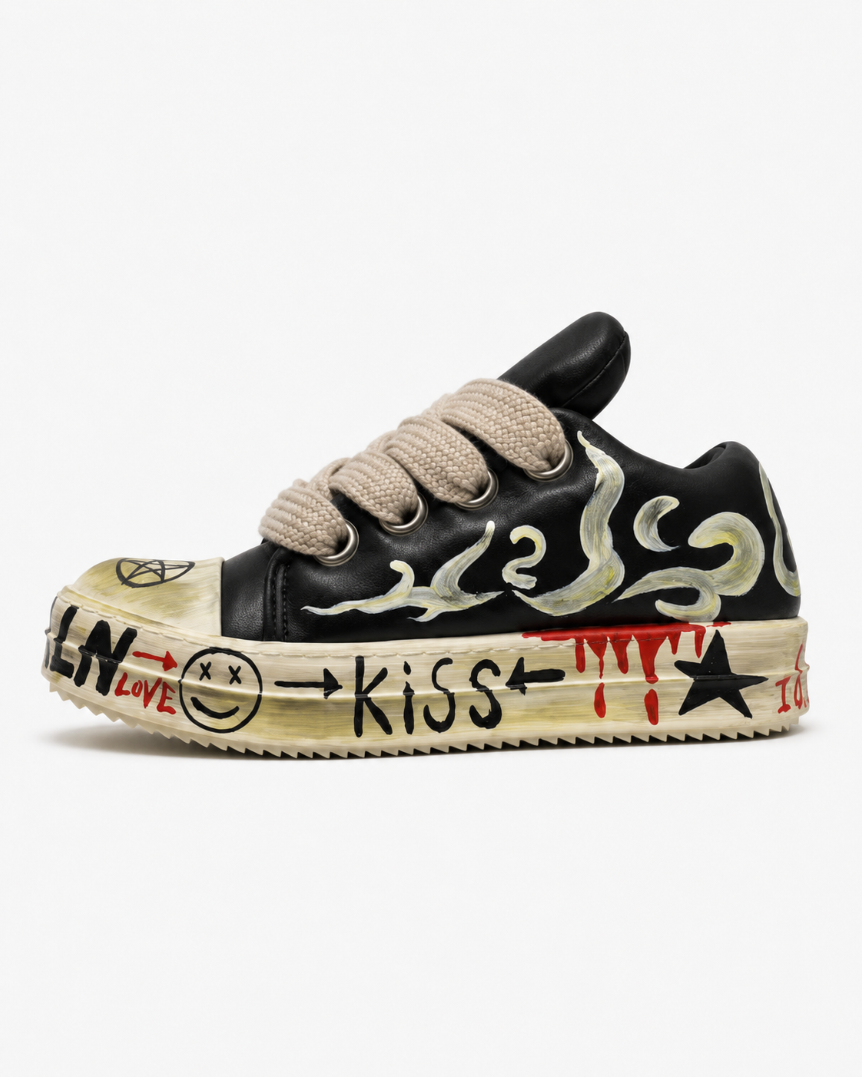 Graffiti Flame Chunky Sneaker - Black