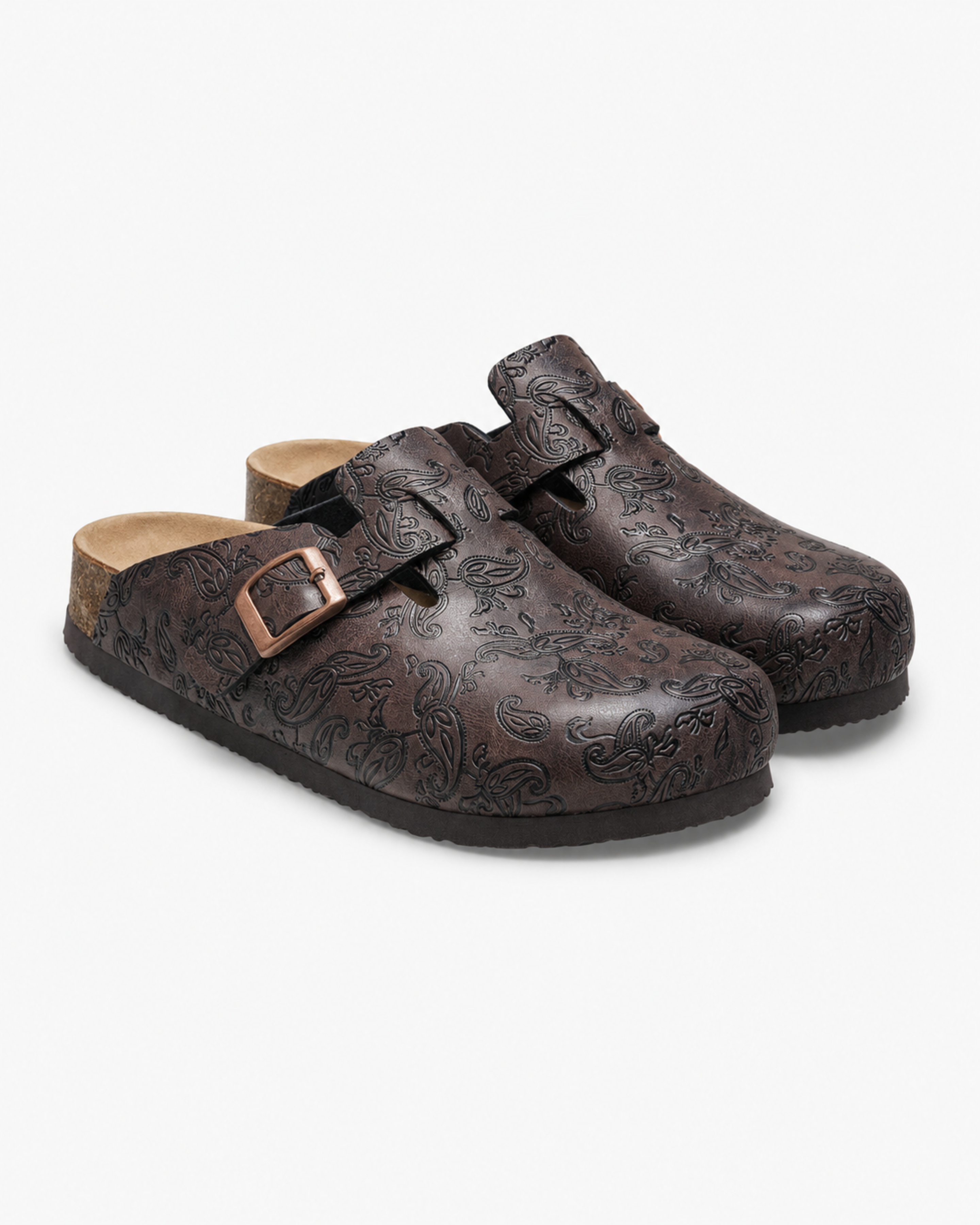 Paisley Buckle Leather Mule - Dark Brown