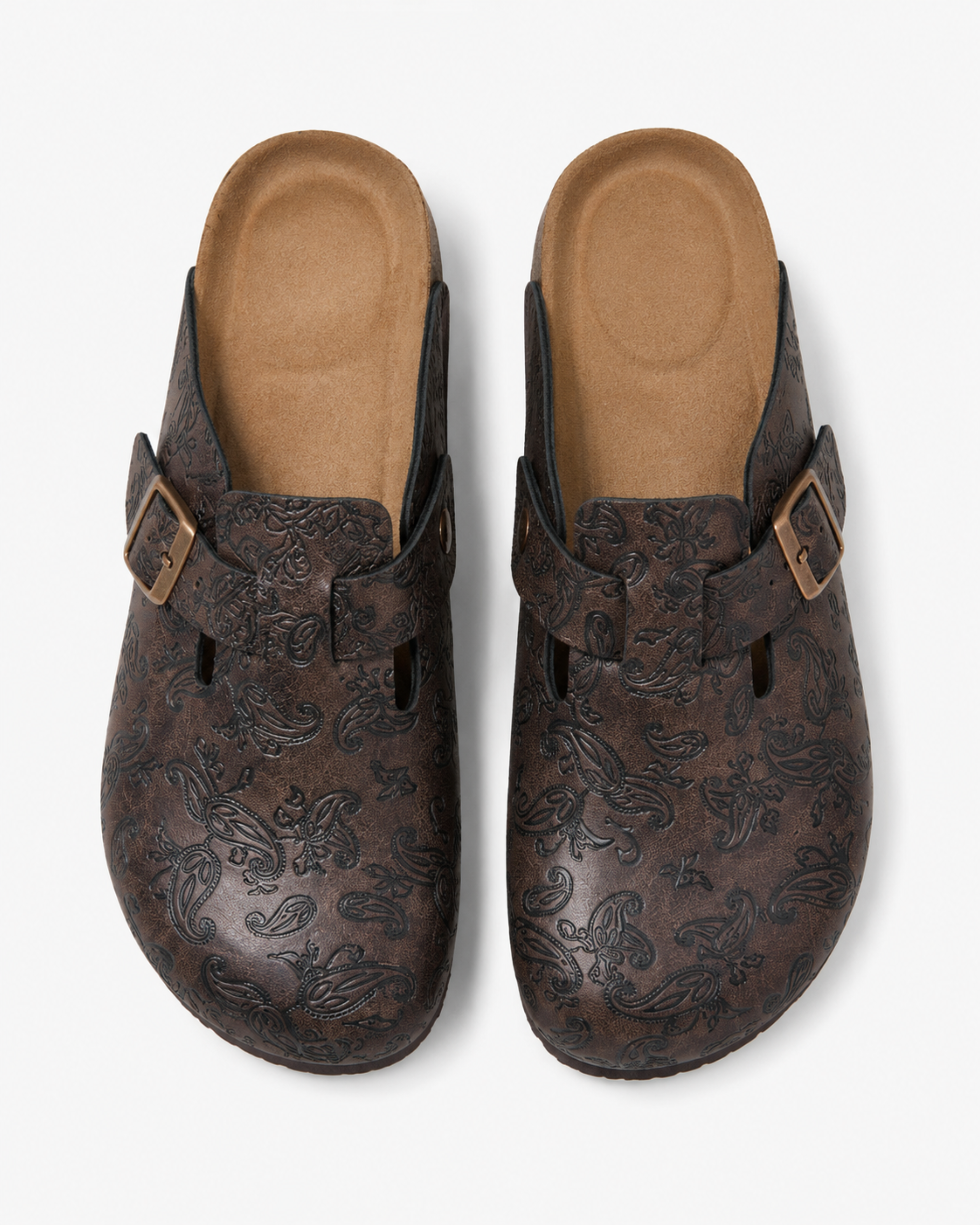 Paisley Buckle Leather Mule - Dark Brown