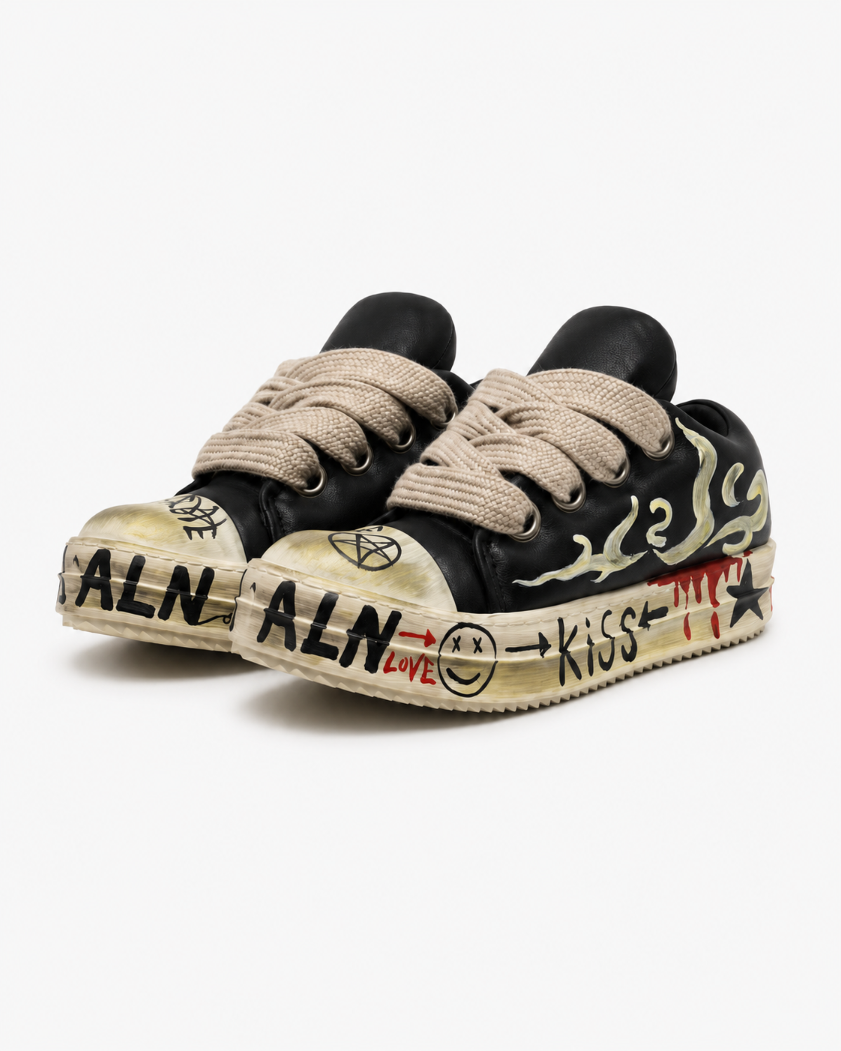Graffiti Flame Chunky Sneaker - Black