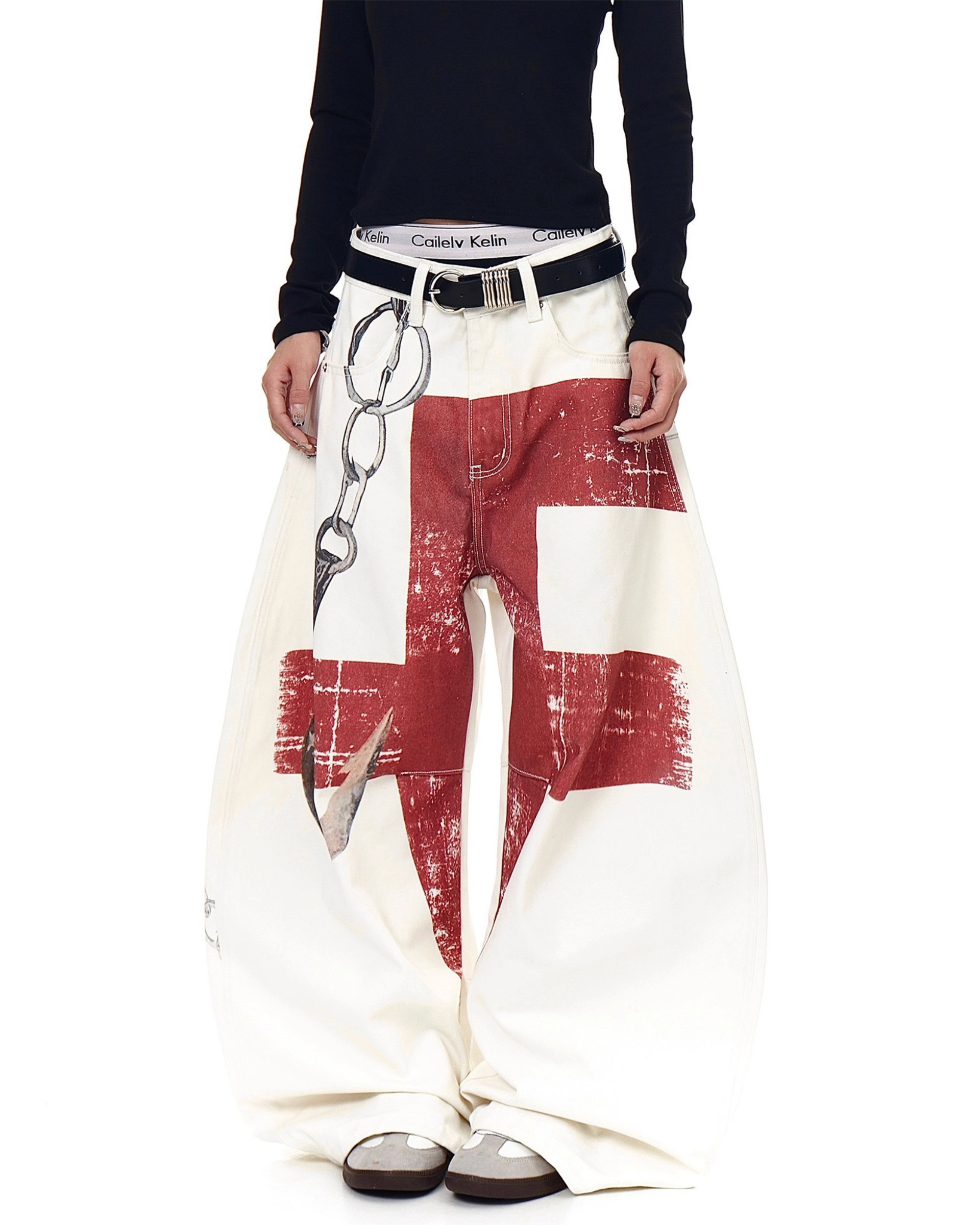 Cross Hook Baggy Denim Pants
