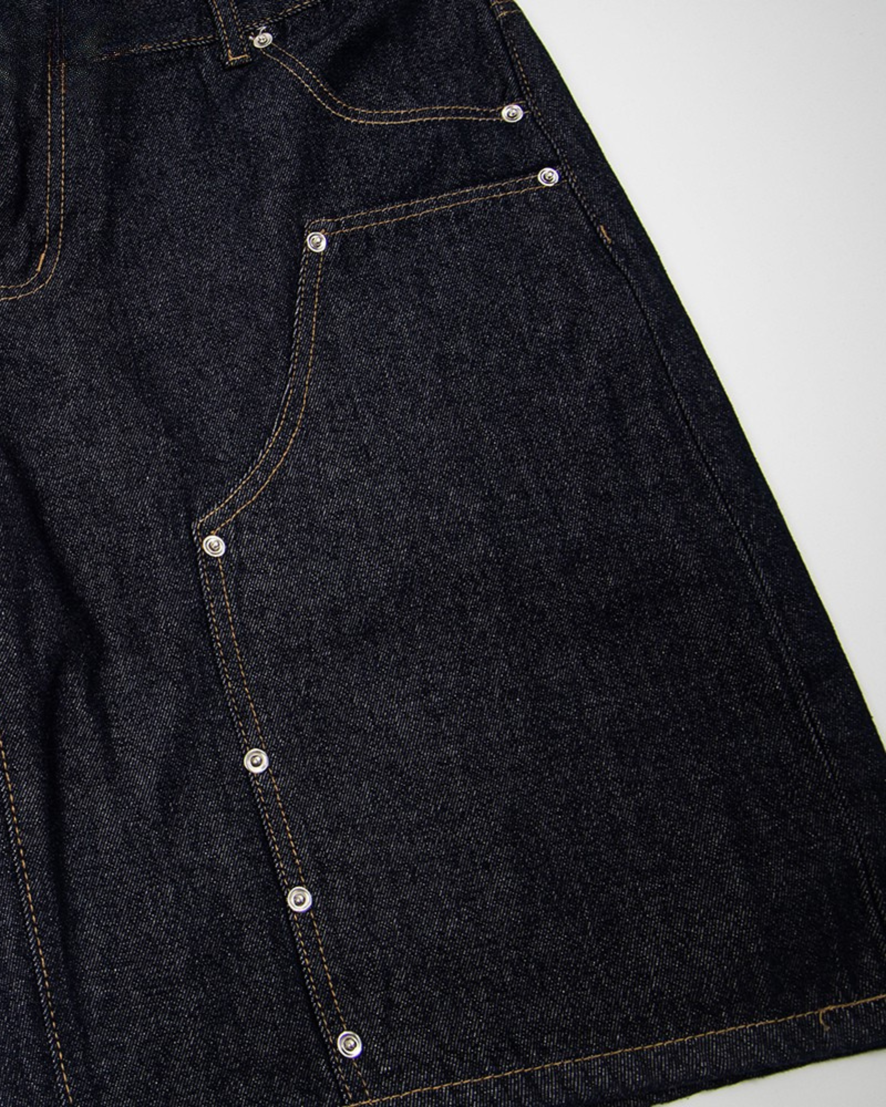 Double Waist Rivet Denim Shorts - Dark Blue