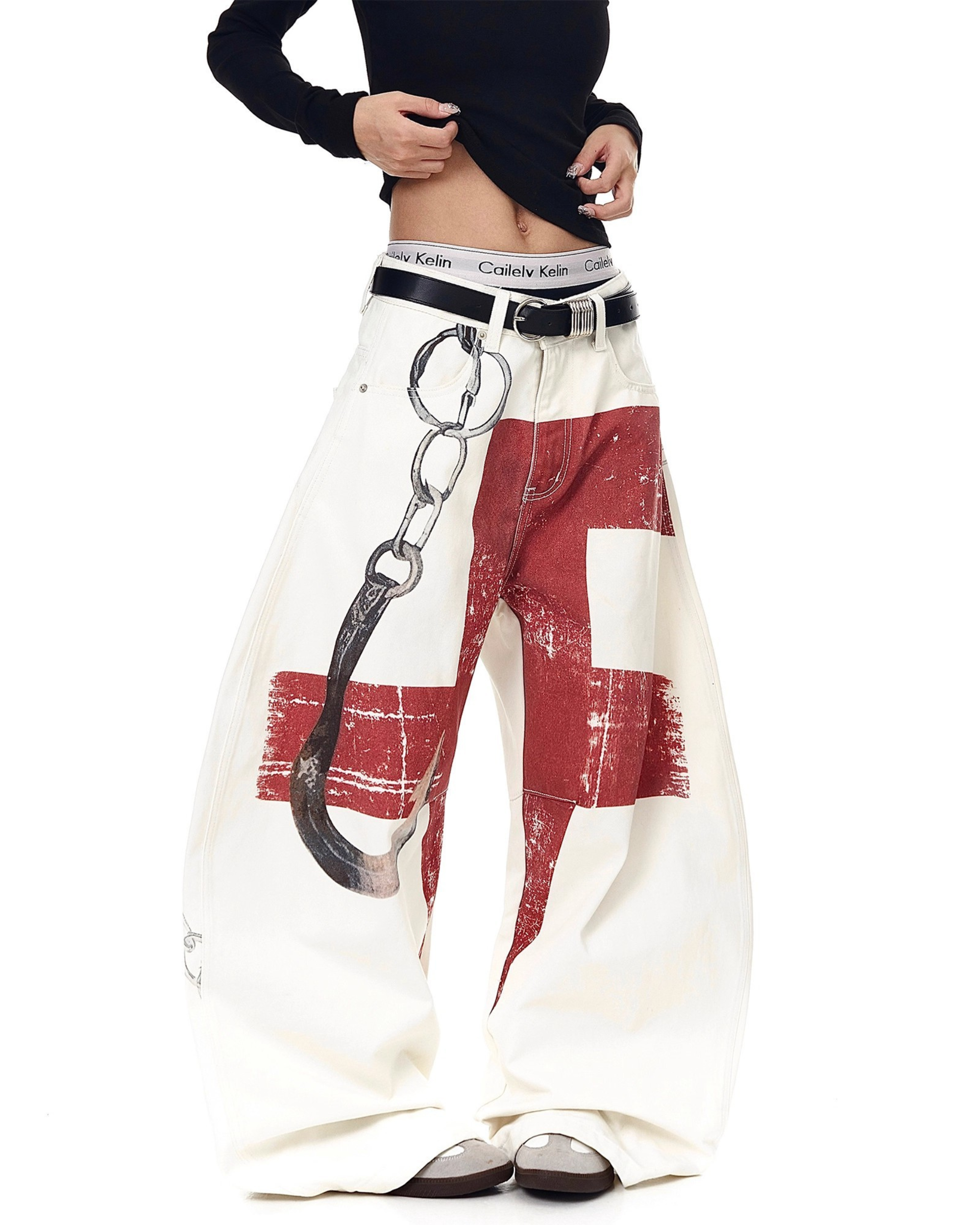 Cross Hook Baggy Denim Pants